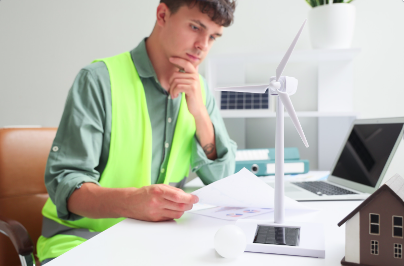 Specialist reviewing ergonomic assessment findings for a client facility